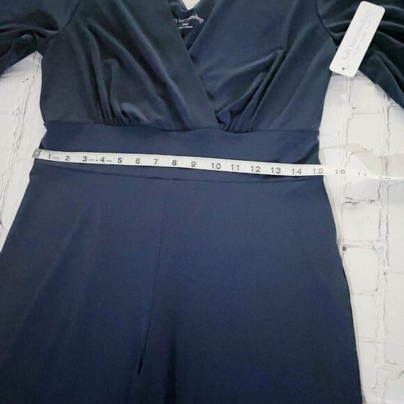Soft Surroundings Navy V Neck Faux Wrap Long Sleeve Wide Leg Jumpsuit S Stretchy - Picture 8 of 12